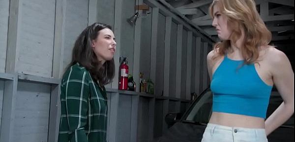  Lesbian stepsisters anal fuck in garage